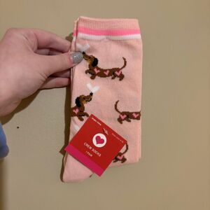 Valentine’s Day Dachshund Socks Pink Hearts Brown Dachshund Dog